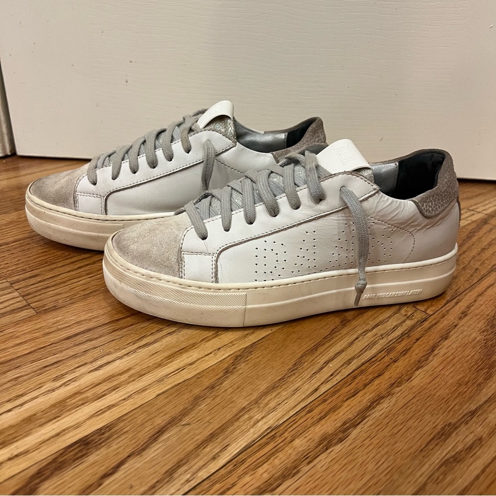P448 Thea Sneakers Platform White Silver Glitter Shimmer Size 38 / 7.5